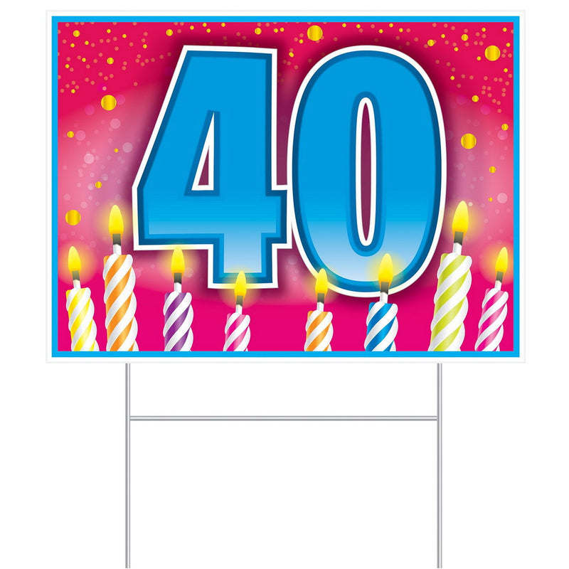 Plastic "40" Birthday Yard Sign – 11½" x 15½" – (1/Pkg) by Beistle for Age-specific birthday Plastic Yard Signs