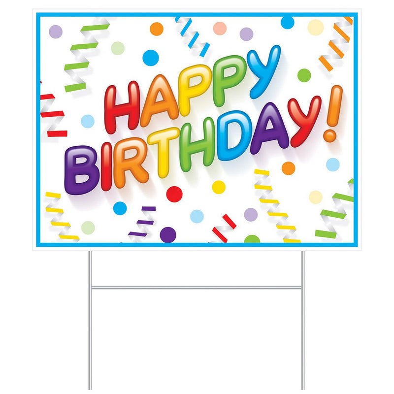 Plastic Happy Birthday! Yard Sign – 11½" x 15½" – (1/Pkg) by Beistle Plastic Yard Signs