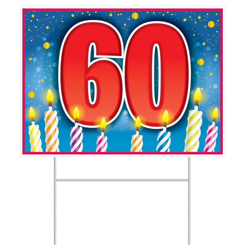 Plastic "60" Birthday Yard Sign – 11½" x 15½" – (1/Pkg) by Beistle for Age-specific birthday Plastic Yard Signs