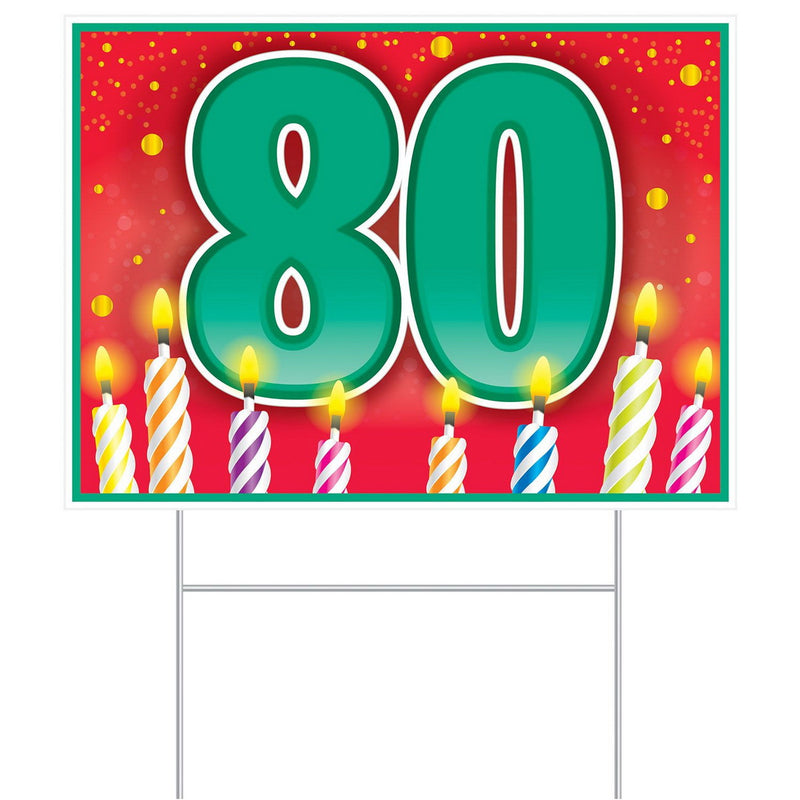 Plastic "80" Birthday Yard Sign – 11½" x 15½" – (1/Pkg) by Beistle for Age-specific birthday Plastic Yard Signs