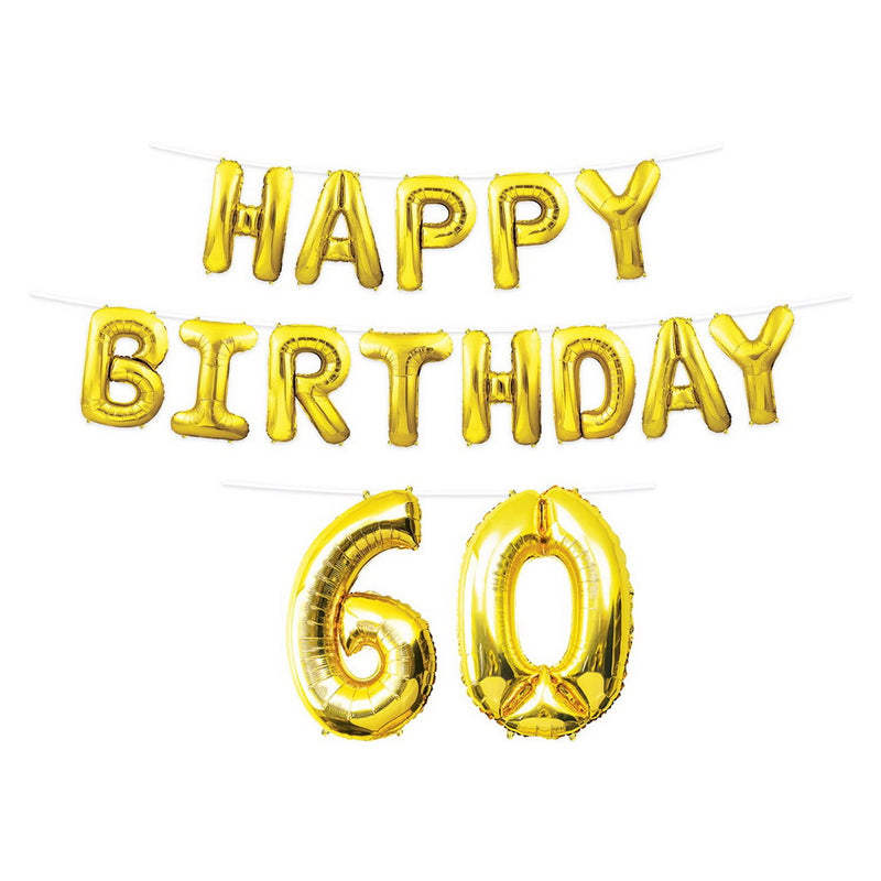 Happy Birthday "60" Balloon Streamer – 14¼" & 25" x 15' – (1/Pkg) by Beistle for Age-specific birthday Balloon Streamers
