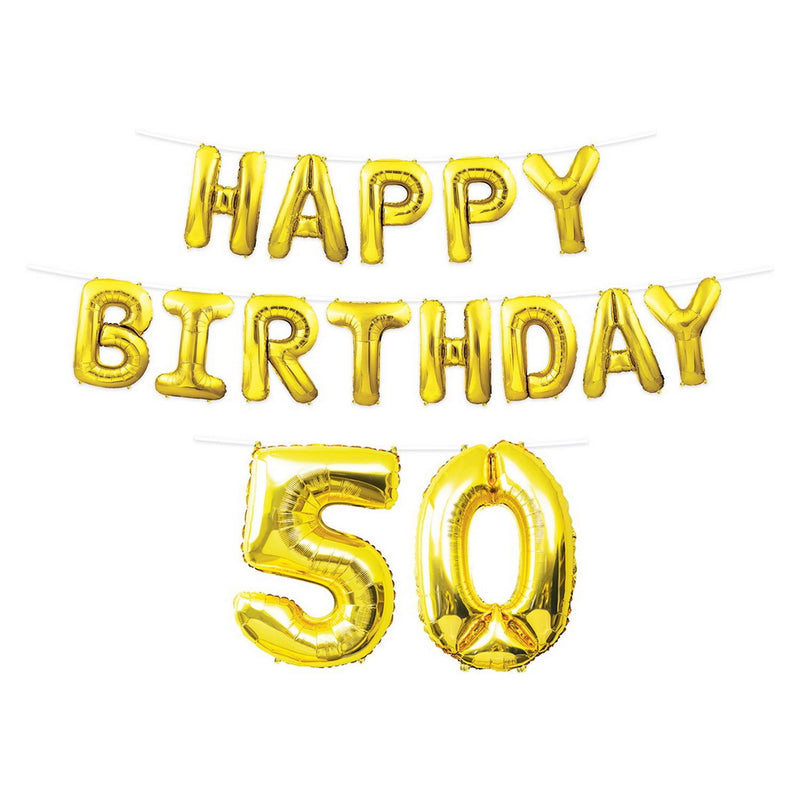 Happy Birthday "50" Balloon Streamer – 14¼" & 25" x 15' – (1/Pkg) by Beistle for Age-specific birthday Balloon Streamers