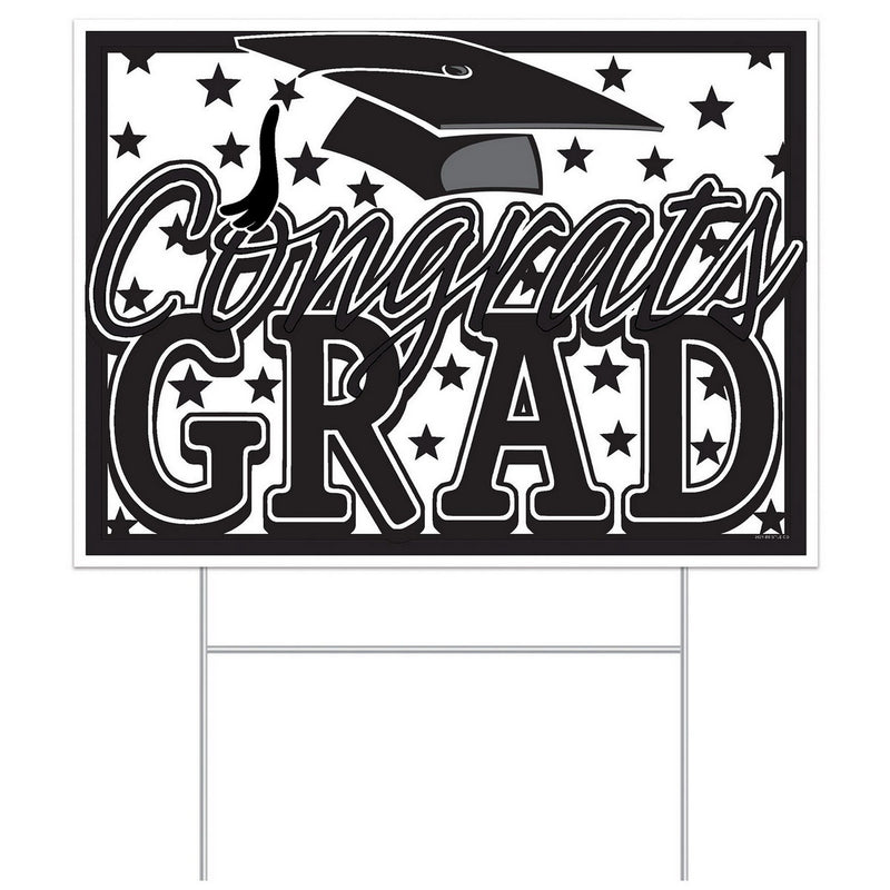 Plastic Congrats Grad Yard Sign – 11½" x 15½" – (1/Pkg) by Beistle for Graduation Plastic Yard Signs