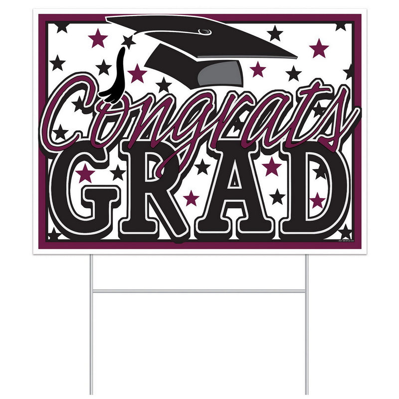 Plastic Congrats Grad Yard Sign – 11½" x 15½" – (1/Pkg) by Beistle for Graduation Plastic Yard Signs