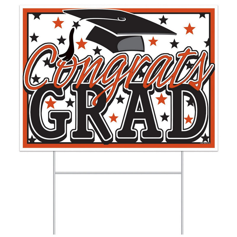 Plastic Congrats Grad Yard Sign – 11½" x 15½" – (1/Pkg) by Beistle for Graduation Plastic Yard Signs