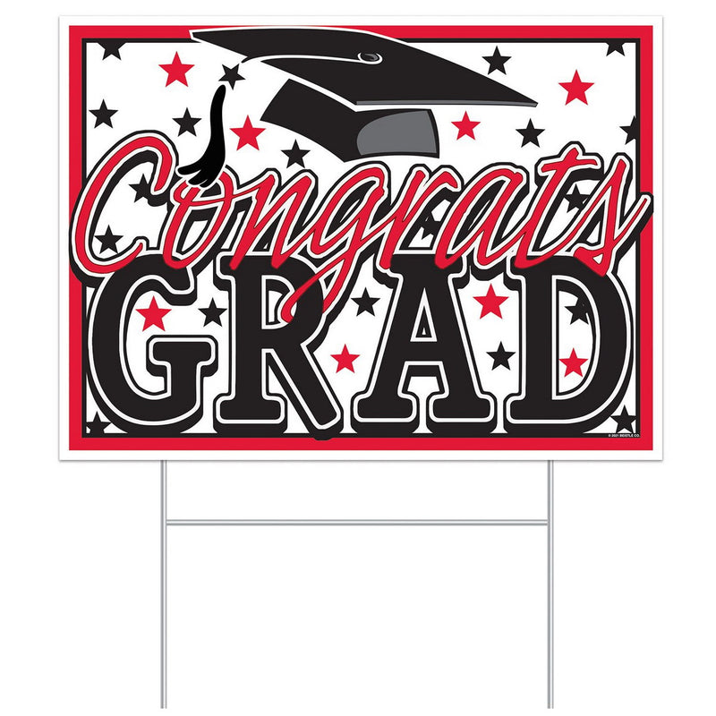 Plastic Congrats Grad Yard Sign – 11½" x 15½" – (1/Pkg) by Beistle for Graduation Plastic Yard Signs