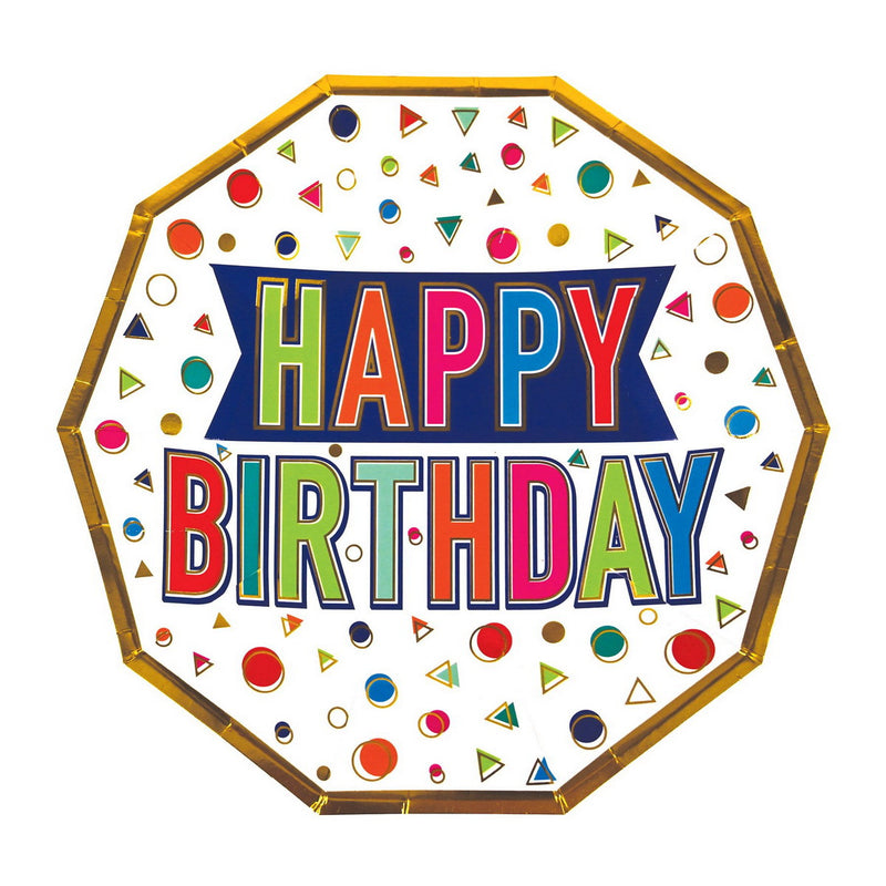 Happy Birthday Decagon Plates – 9" – (8/Pkg) by Beistle Plates-Dinner