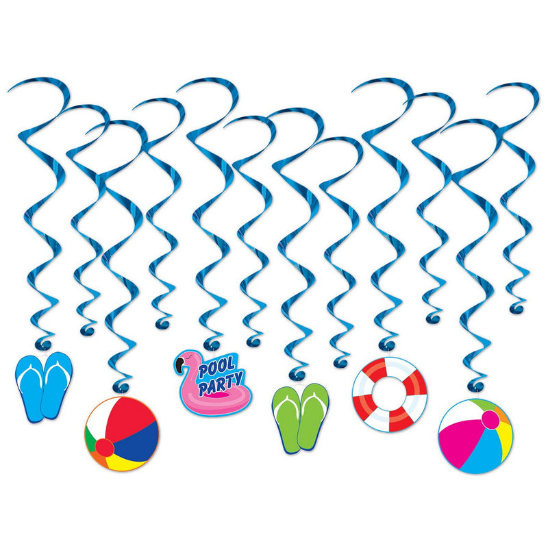 Pool Party Whirls – 15"-30½" – (12/Pkg) by Beistle for Spring and Summer
