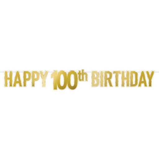 Foil Happy "100th" Birthday Streamer – 7¾" x 5' 8" – (1/Pkg) by Beistle for Age-specific birthday Streamers
