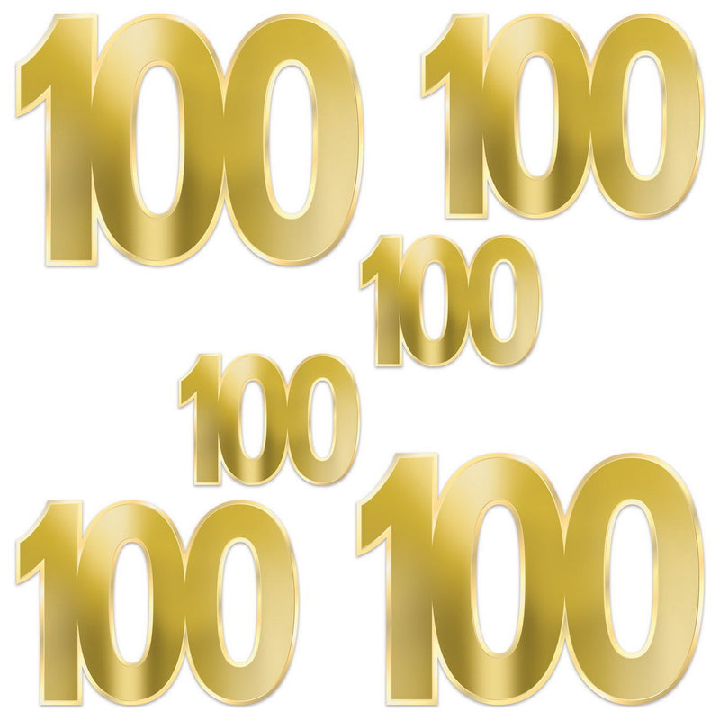 Foil "100" Birthday Cutouts – 6¼"-12" – (6/Pkg) by Beistle for Age-specific birthday