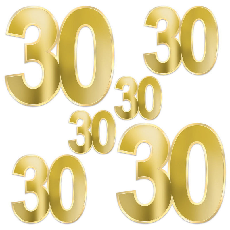 Foil "30" Birthday Cutouts – 4¾"-11¾" – (6/Pkg) by Beistle for Age-specific birthday