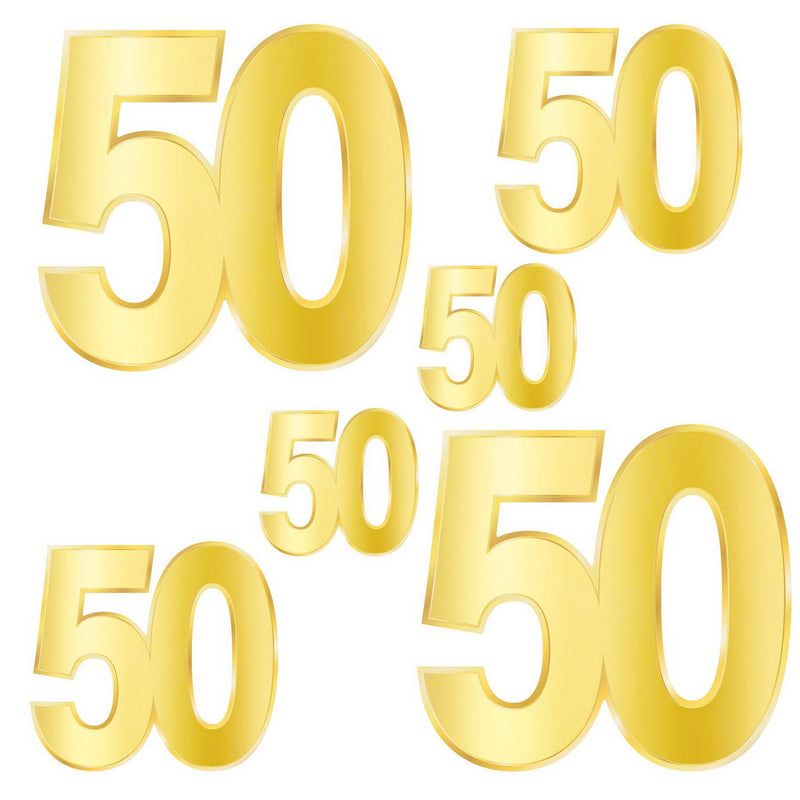 Foil "50" Birthday Cutouts – 4¾"-11¾" – (6/Pkg) by Beistle for Age-specific birthday