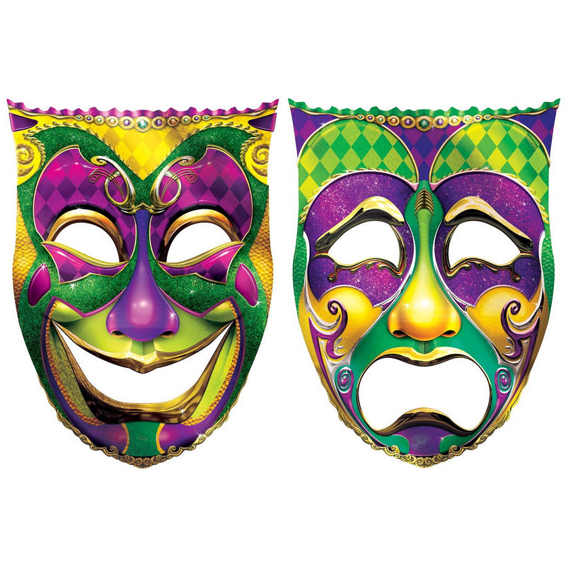 Jumbo Foil Comedy & Tragedy Face Cutouts – 24¾" x 18¼" – (2/Pkg) by Beistle for Mardi Gras