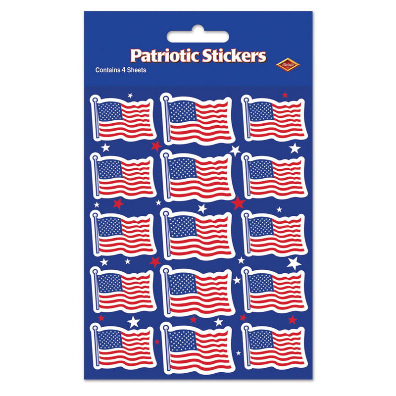 U S Flag Stickers – 4¾" x 7½" – (4 Shs/Pkg) by Beistle for Patriotic