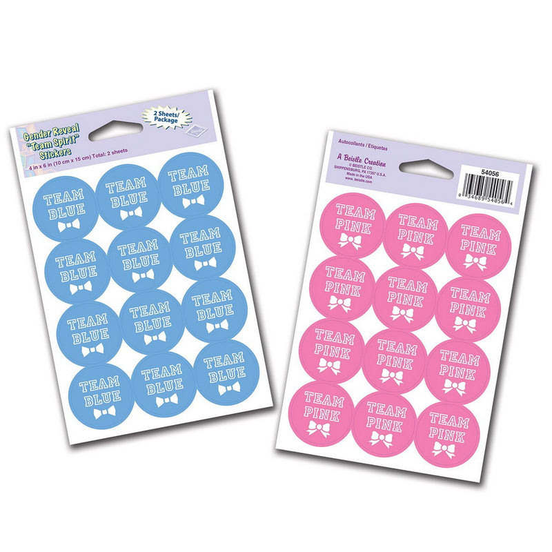 Team Blue/Team Pink Stickers – 4" x 6" Sh – (2 Shs/Pkg) by Beistle for Baby Shower