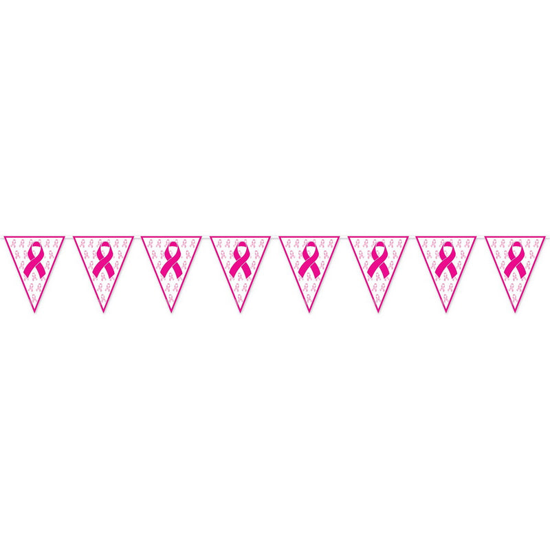 Pink Ribbon Pennant Banner – 11" x 12' – (1/Pkg) by Beistle Pennant Banners