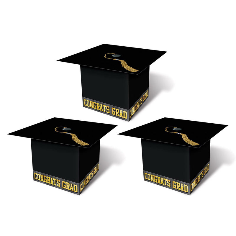 Grad Cap Favor Boxes – 3¼" x 3¼" – (3/Pkg) by Beistle for Graduation