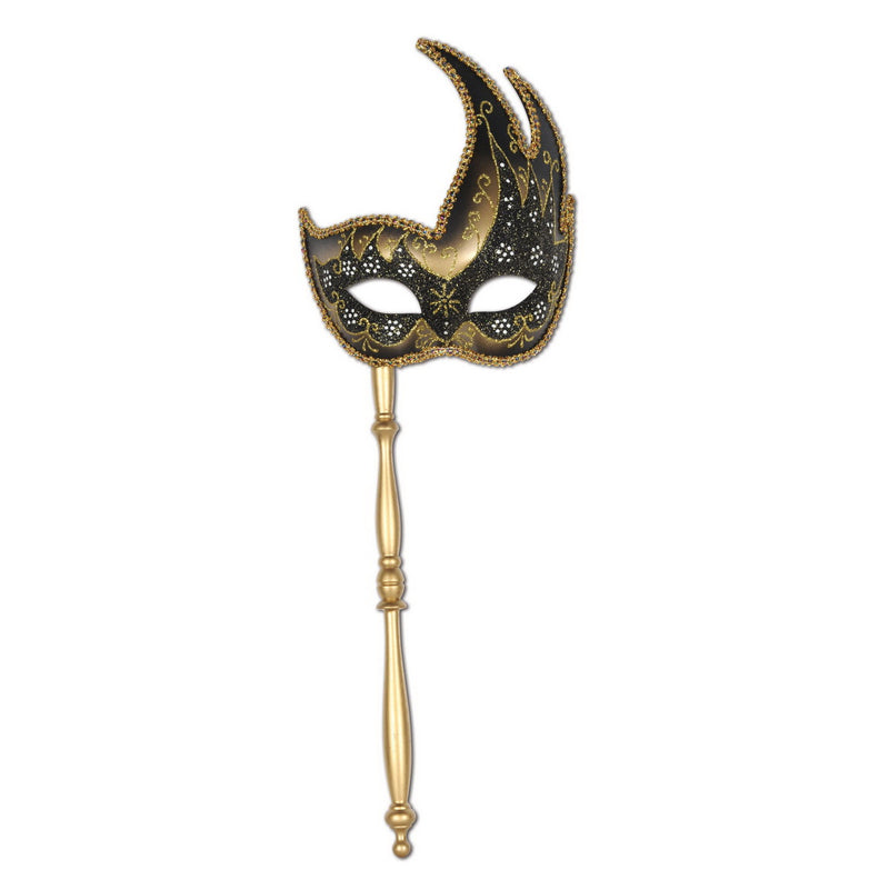 Glittered Mask w/Stick by Beistle for Mardi Gras Novelty