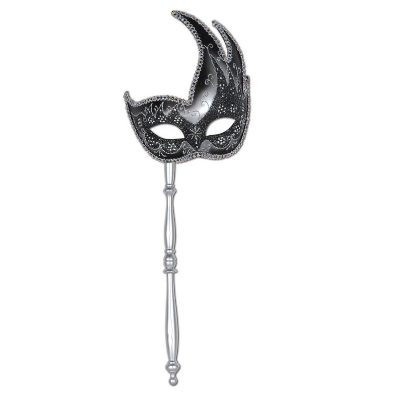 Glittered Mask w/Stick by Beistle for Mardi Gras Novelty
