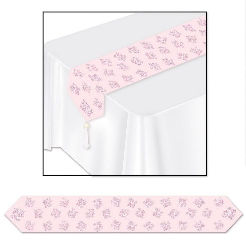 Printed It's A Girl! Table Runner – 11" x 6' – (1/Pkg) by Beistle for Baby Shower Table Runners - Printed