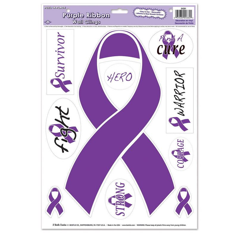 Purple Ribbon/Find A Cure Peel 'N Place – 12" x 17" Sh – (10/Sh) by Beistle