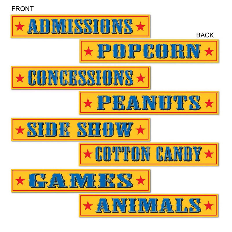 Circus Sign Cutouts – 4" x 24" – (4/Pkg) by Beistle Printed