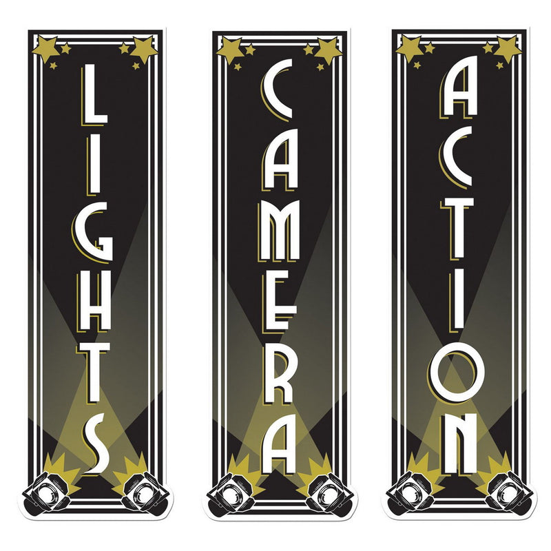 Lights, Camera, Action Cutouts – 19¼" – (3/Pkg) by Beistle for Awards Night Printed