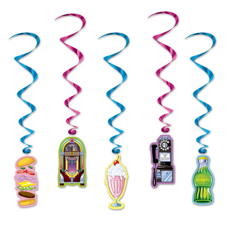 Soda Shop Whirls – 34"-3' – (5/Pkg) by Beistle for 50's and Rock & Roll