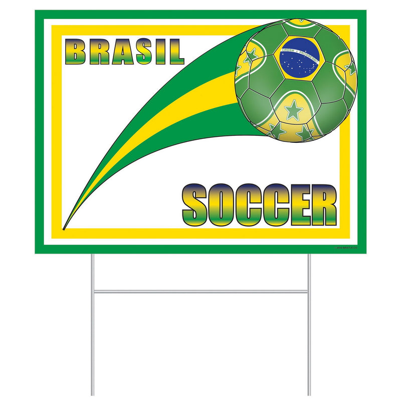 Plastic Yard Sign - Brasil – 11½" x 15½" – (1/Pkg) by Beistle for Soccer Plastic Yard Signs