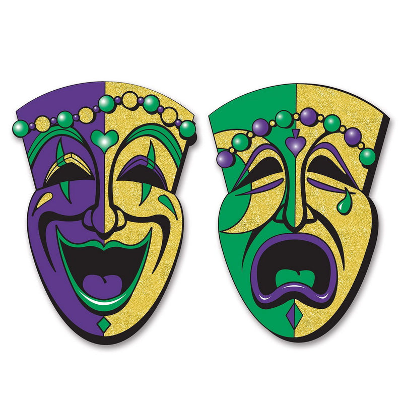 Jumbo Gltrd Comedy&Tragedy Face Cutouts – 24½" – (2/Pkg) by Beistle for Mardi Gras Printed