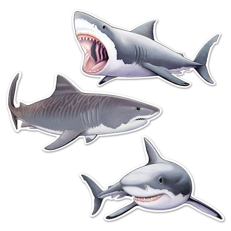 Shark Cutouts – 22½"-24¼" – (3/Pkg) by Beistle Printed