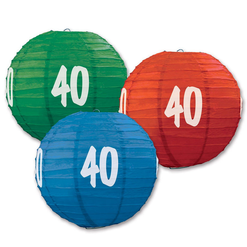 "40" Paper Lanterns – 9½" – (3/Pkg) by Beistle for Age-specific birthday
