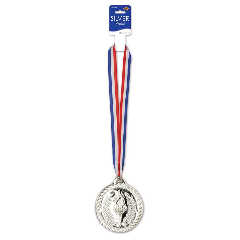 Silver Medal w/Ribbon – 30" w/4" Medal – (1/Card) by Beistle for Sports Awards