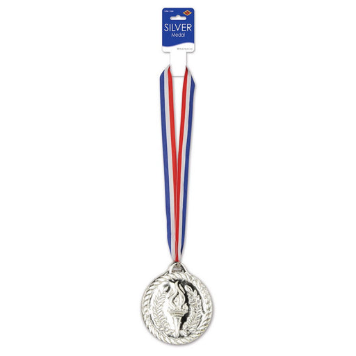 Silver Medal w/Ribbon – 30" w/4" Medal – (1/Card) by Beistle for Sports Awards
