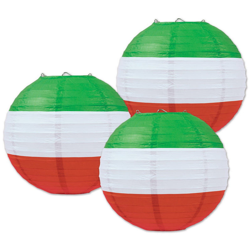 Red, White & Green Paper Lanterns – 9½" – (3/Pkg) by Beistle for Fiesta and Cinco de Mayo