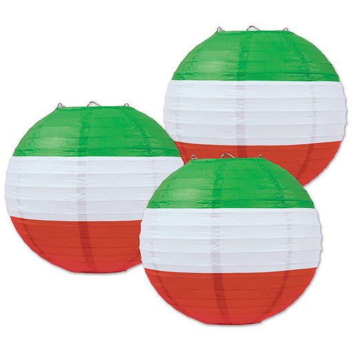 Red, White & Green Paper Lanterns – 9½" – (3/Pkg) by Beistle for Fiesta and Cinco de Mayo