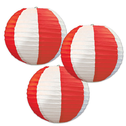 Red & White Stripes Paper Lanterns – 9½" – (3/Pkg) by Beistle for Circus