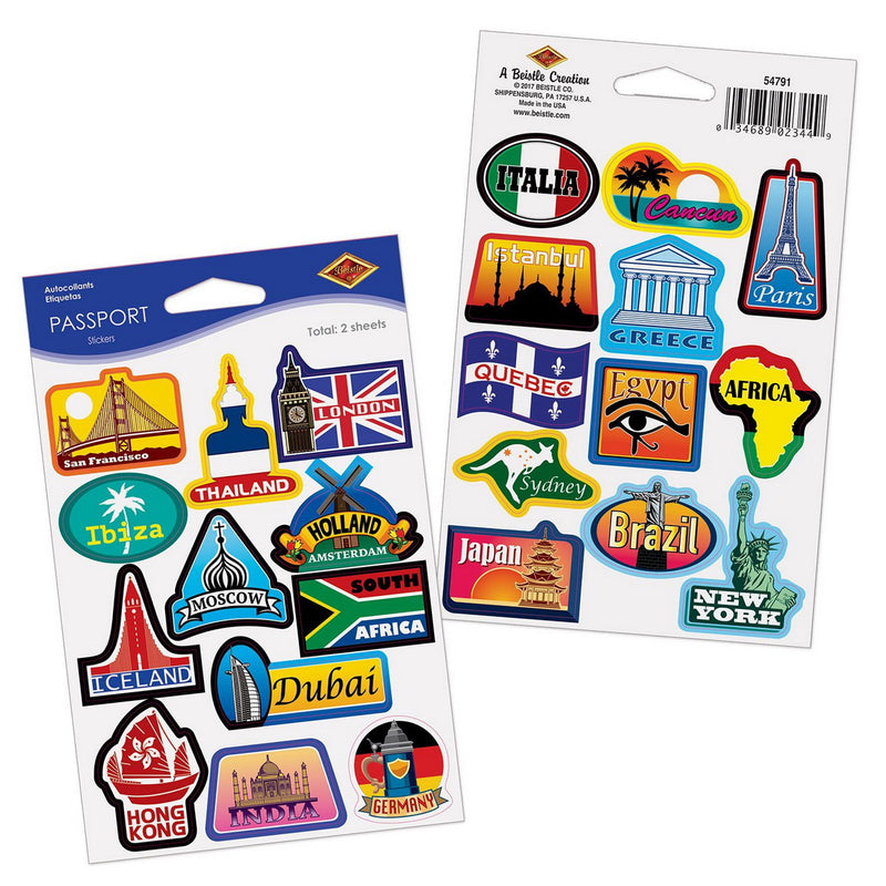 Passport Stickers – 4" x 6" Sh – (2 Shs/Pkg) by Beistle for Around The World