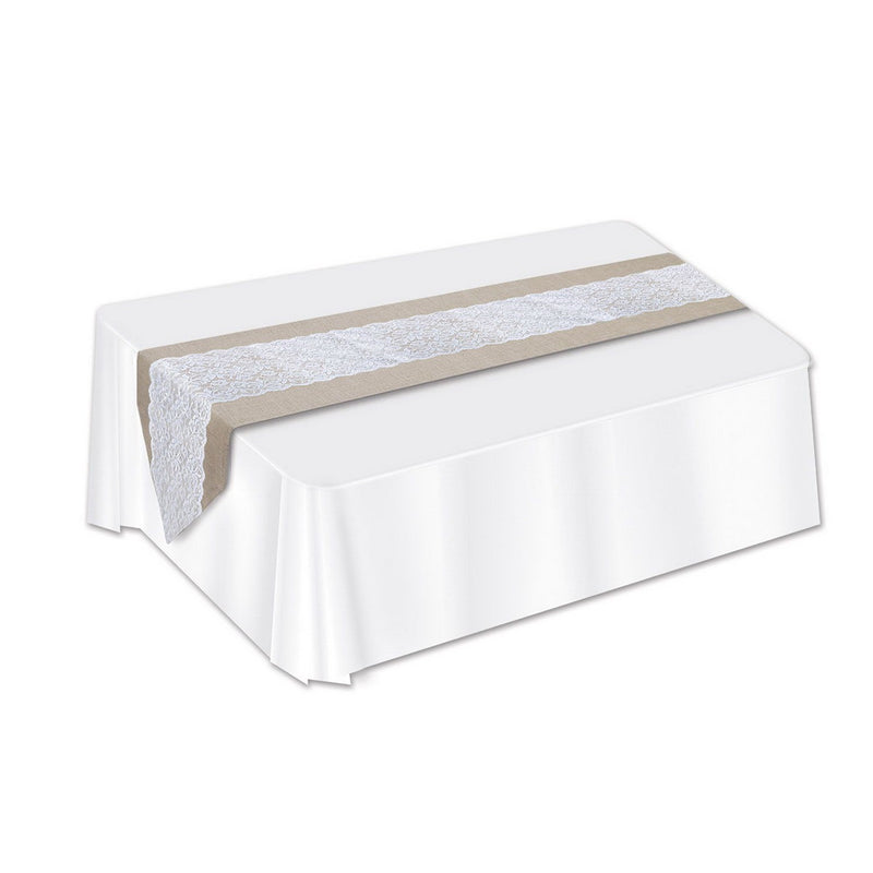 Lace & Burlap Table Runner – 12" x 6' – (1/Pkg) by Beistle for Wedding Table Runners - Fabric