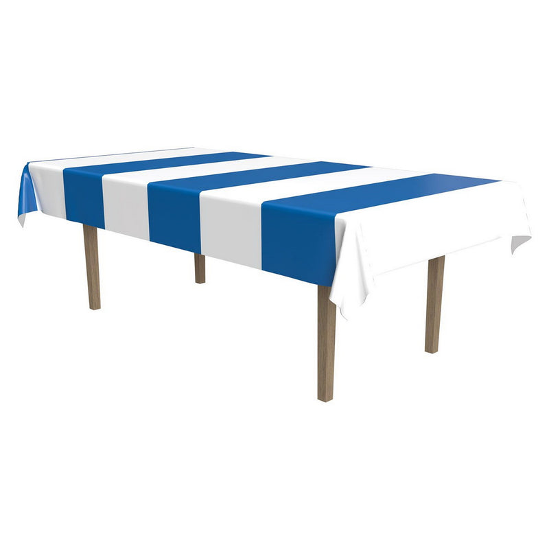 Blue & White Stripes Tablecover – 54" x 108" – (1/Pkg) by Beistle for Oktoberfest Table Covers - Patterned