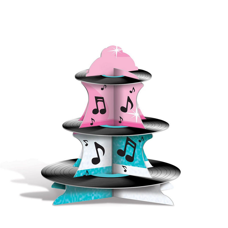 Rock & Roll Record Cupcake Stand – 13½" – (1/Pkg) by Beistle for 50's and Rock & Roll Cake/Cupcake Stands