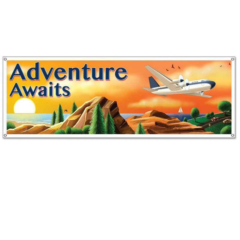 Around The World Sign Banner – 5' x 21" – (1/Pkg) by Beistle All-Weather