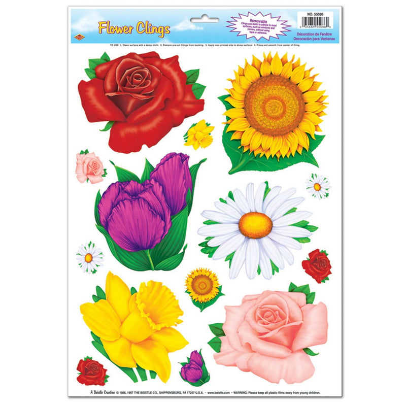 Flower Clings – 12" x 17" Sh – (14/Sh) by Beistle for Spring and Summer Window Clings