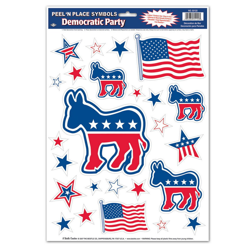 Democratic Peel 'N Place – 12" x 17" Sh – (25/Sh) by Beistle for Patriotic