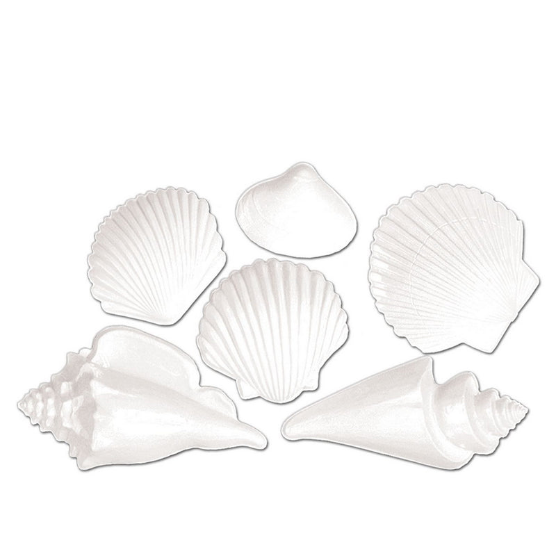 White Plastic Seashells – 7½"-15¾" – (6/Pkg) by Beistle for Luau Plastic Decorations