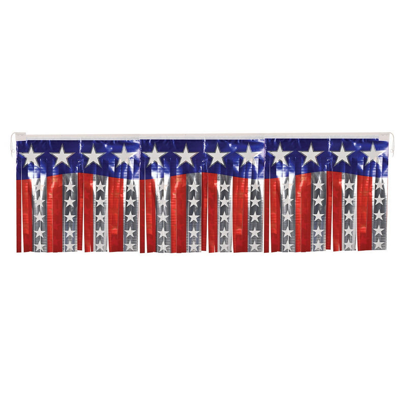 Metallic Stars & Stripes Fringe Banner – 14" x 4' – (1/Pkg) by Beistle for Patriotic Metallic Banners