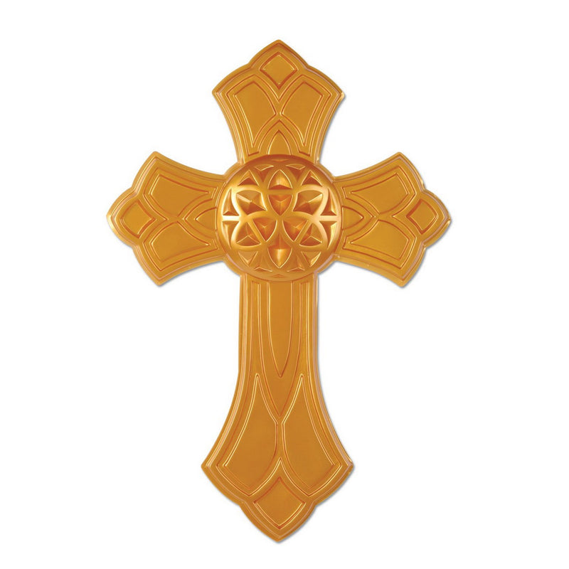 Gold Plastic Cross – 17½" x 12" by Beistle for Religious Plastic Decorations