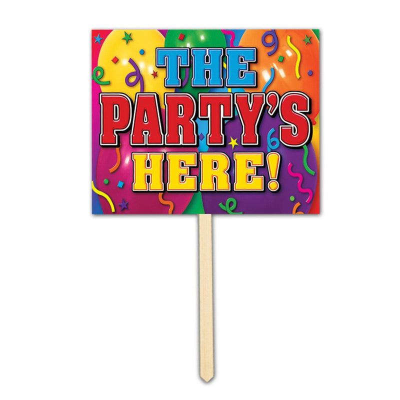 The Party's Here! Yard Sign – 12" x 15" by Beistle for Birthday Yard Signs