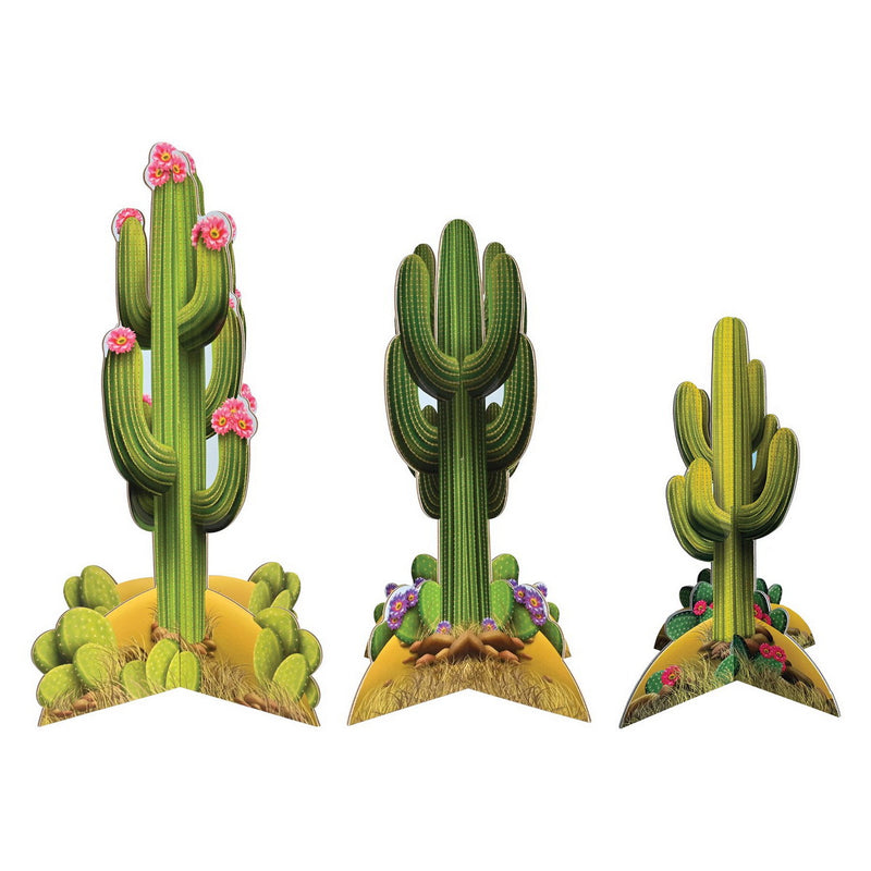 3-D Cactus Centerpieces – Asstd – (3/Pkg) by Beistle for Western