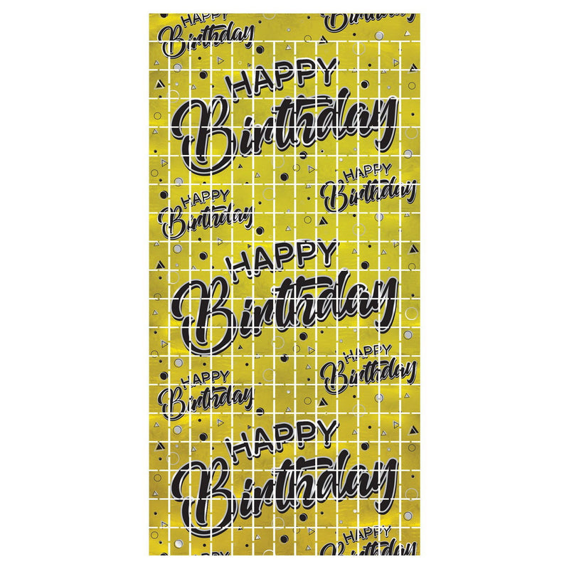 Happy Birthday Metallic Square Curtain – 6' 6" x 3' 2¼" – (1/Pkg) by Beistle Curtains